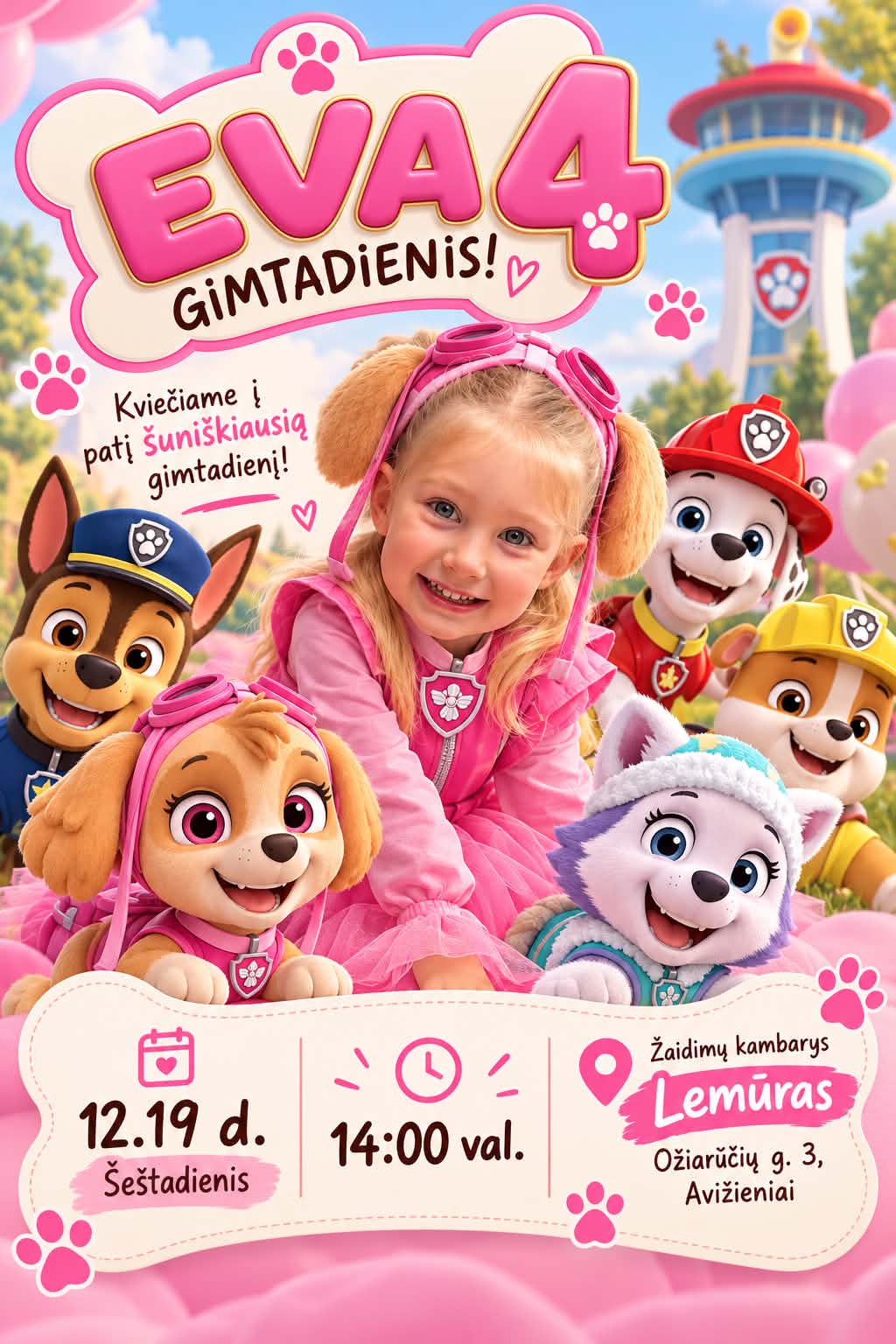 Kvietimas: EVA 4 gimtadienis! Kviečiame į patį šuniškiausią gimtadienį! Gruodžio 19 d., šeštadienis, 14:00 val., žaidimų kambarys Lemūras, Ožiarūčių g. 3, Avižieniai.